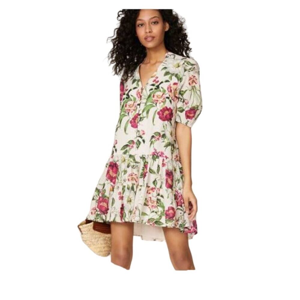 Great Jones White Floral Georgette Hi-Lo Mini Shift Dress Size XL